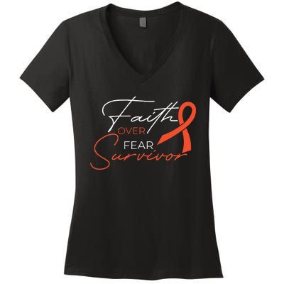 Leukemia Fight Cancer Ribbon Women's V-Neck T-Shirt