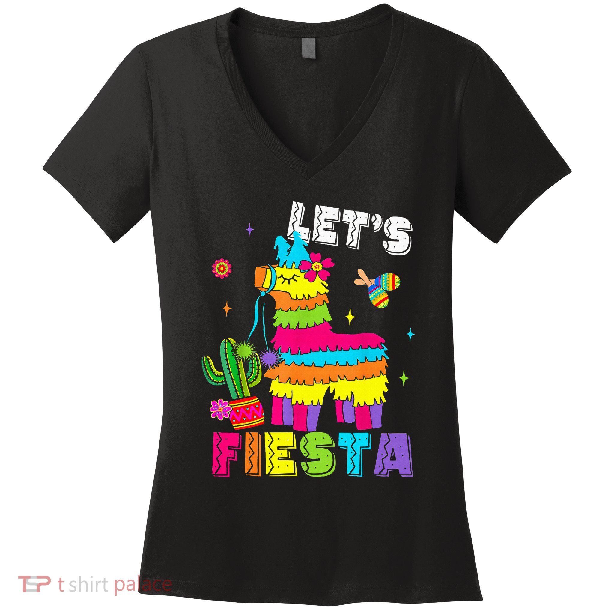 Lets Fiesta Cinco De Mayo Mexican Party Mexico Donkey Pinata Women's V-Neck T-Shirt