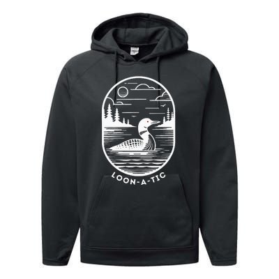 Loonatic Funny Common Loon Minnesota Lake Loon Performance Fleece Hoodie