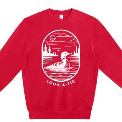 Loonatic Funny Common Loon Minnesota Lake Loon Premium Crewneck Sweatshirt