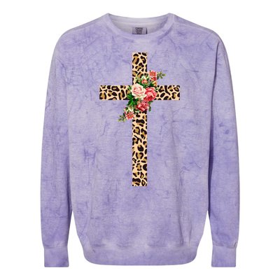 Leopard Flower Cross Colorblast Crewneck Sweatshirt