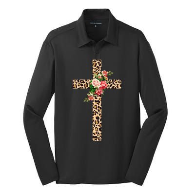 Leopard Flower Cross Silk Touch Performance Long Sleeve Polo