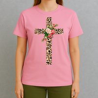 Leopard Flower Cross T-Shirt