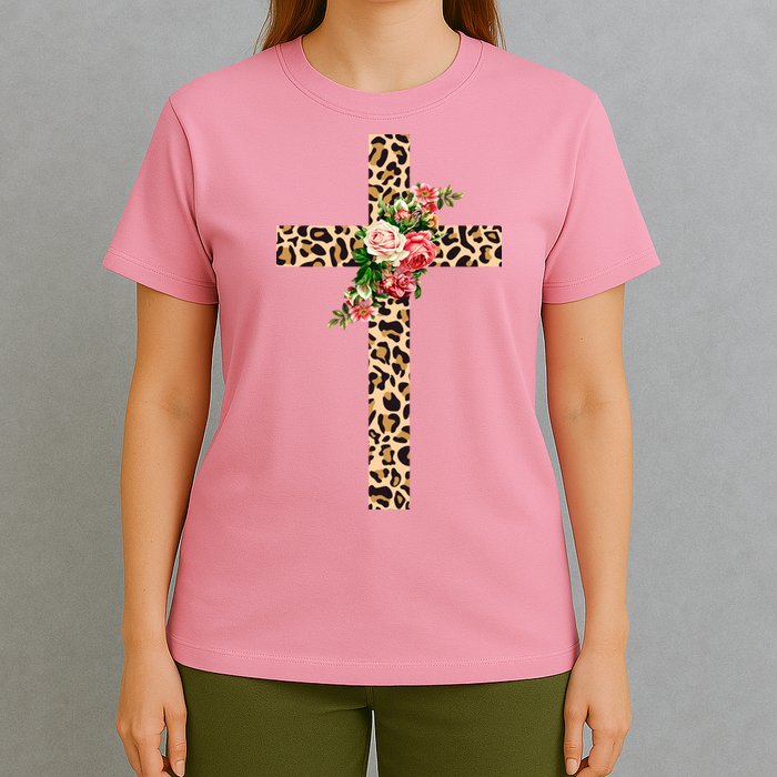 Leopard Flower Cross T-Shirt