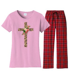 Leopard Flower Cross Women's Flannel Pajama Set