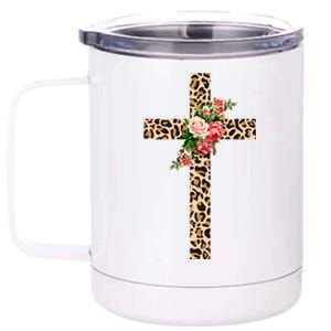 Leopard Flower Cross 12 oz Stainless Steel Tumbler Cup