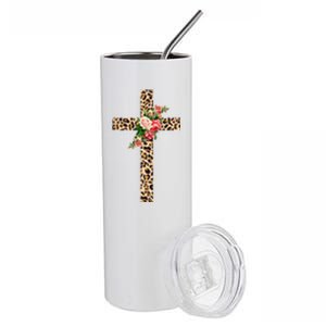 Leopard Flower Cross Stainless Steel Tumbler