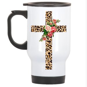 Leopard Flower Cross Stainless Steel Travel Mug