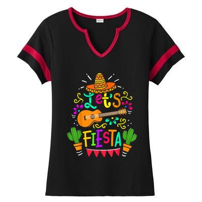 Lets Fiesta Cinco De Mayo Mexican Guitar Cactus Ladies Halftime Notch Neck Tee