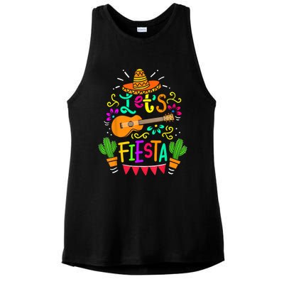 Lets Fiesta Cinco De Mayo Mexican Guitar Cactus Ladies PosiCharge Tri-Blend Wicking Tank