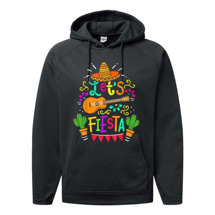 Lets Fiesta Cinco De Mayo Mexican Guitar Cactus Performance Fleece Hoodie