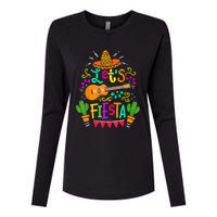 Lets Fiesta Cinco De Mayo Mexican Guitar Cactus Womens Cotton Relaxed Long Sleeve T-Shirt