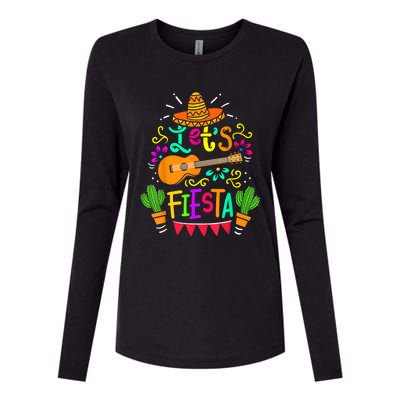 Lets Fiesta Cinco De Mayo Mexican Guitar Cactus Womens Cotton Relaxed Long Sleeve T-Shirt