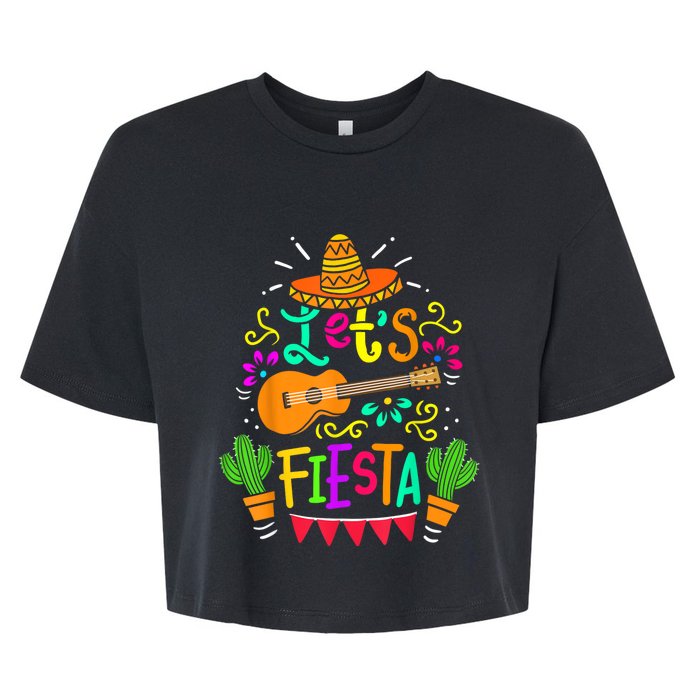 Lets Fiesta Cinco De Mayo Mexican Guitar Cactus Bella+Canvas Jersey Crop Tee