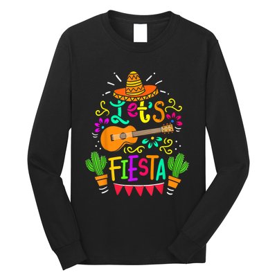 Lets Fiesta Cinco De Mayo Mexican Guitar Cactus Long Sleeve Shirt