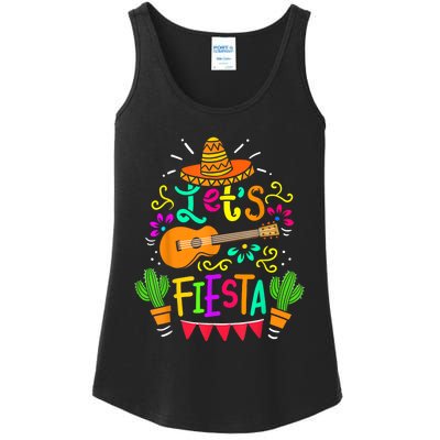 Lets Fiesta Cinco De Mayo Mexican Guitar Cactus Ladies Essential Tank