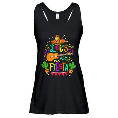 Lets Fiesta Cinco De Mayo Mexican Guitar Cactus Ladies Essential Flowy Tank