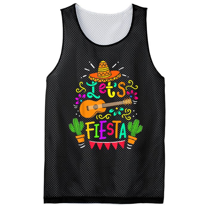 Lets Fiesta Cinco De Mayo Mexican Guitar Cactus Mesh Reversible Basketball Jersey Tank