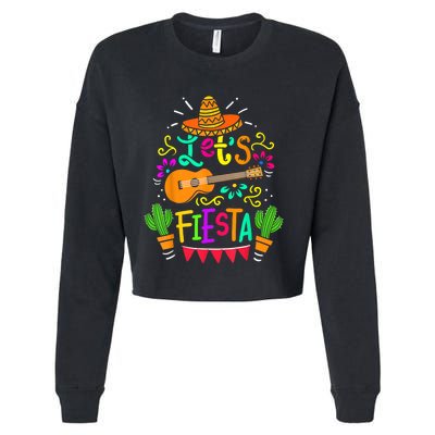 Lets Fiesta Cinco De Mayo Mexican Guitar Cactus Cropped Pullover Crew