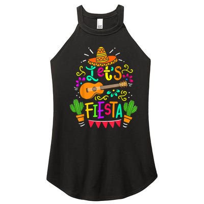 Lets Fiesta Cinco De Mayo Mexican Guitar Cactus Women's Perfect Tri Rocker Tank