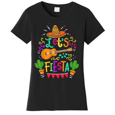 Lets Fiesta Cinco De Mayo Mexican Guitar Cactus Women's T-Shirt