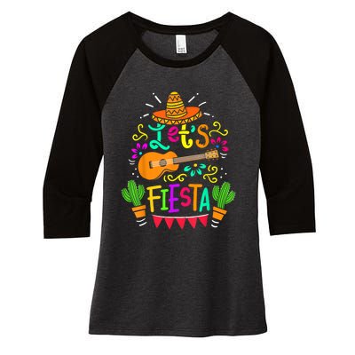 Lets Fiesta Cinco De Mayo Mexican Guitar Cactus Women's Tri-Blend 3/4-Sleeve Raglan Shirt