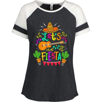 Lets Fiesta Cinco De Mayo Mexican Guitar Cactus Enza Ladies Jersey Colorblock Tee