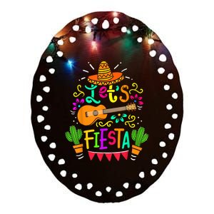 Lets Fiesta Cinco De Mayo Mexican Guitar Cactus Ceramic Oval Ornament