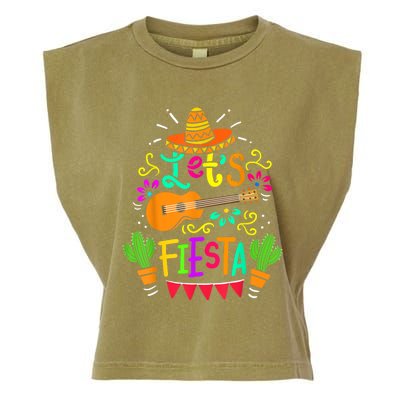 Lets Fiesta Cinco De Mayo Mexican Guitar Cactus Garment-Dyed Women's Muscle Tee