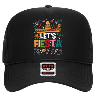 LetS Fiesta Cinco De Mayo Mexican Theme Party Guitar Lover High Crown Mesh Back Trucker Hat