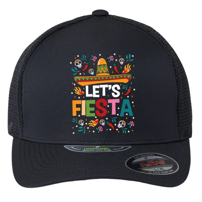 LetS Fiesta Cinco De Mayo Mexican Theme Party Guitar Lover Flexfit Unipanel Trucker Cap