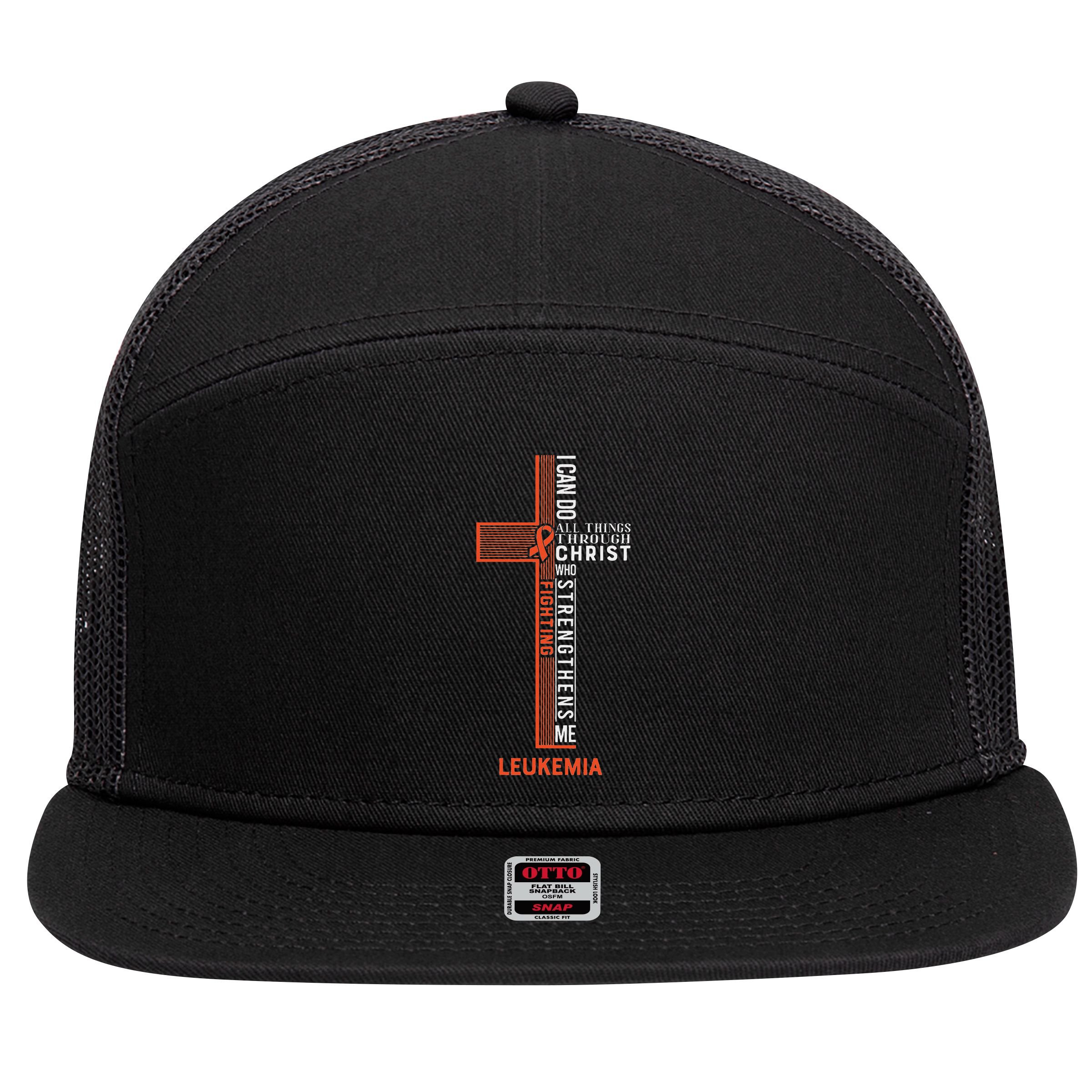 Leukemia Fight Cancer Ribbon 7 Panel Mesh Trucker Snapback Hat