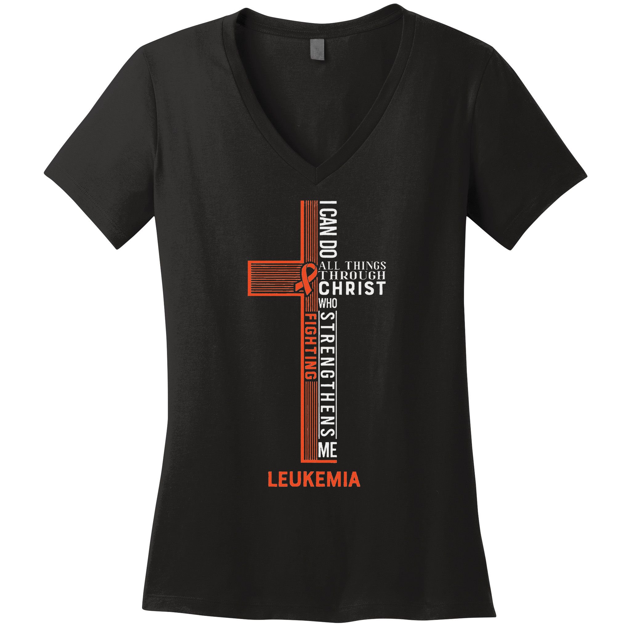 Leukemia Fight Cancer Ribbon Women's V-Neck T-Shirt
