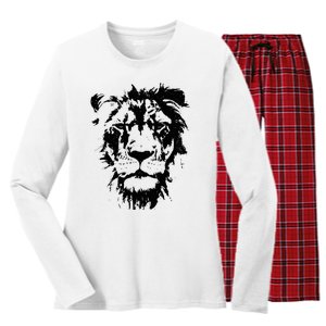 Lion Face. Cool Zoo Animals Zoo Keeper Women's Long Sleeve Flannel Pajama Set 