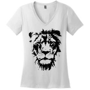 Lion Face. Cool Zoo Animals Zoo Keeper Women's V-Neck T-Shirt