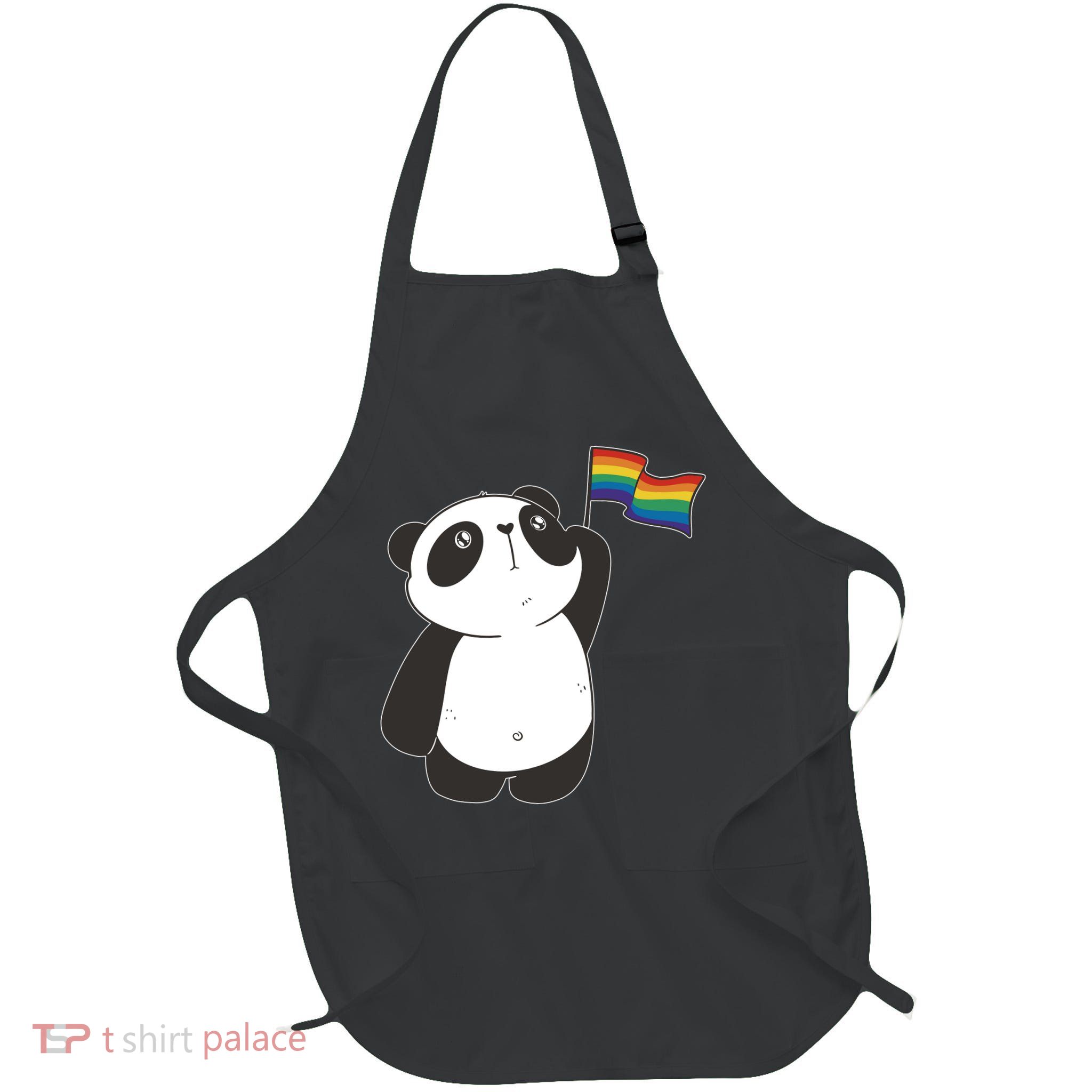 LGBTQ Flag Cute Panda Full-Length Apron With Pockets