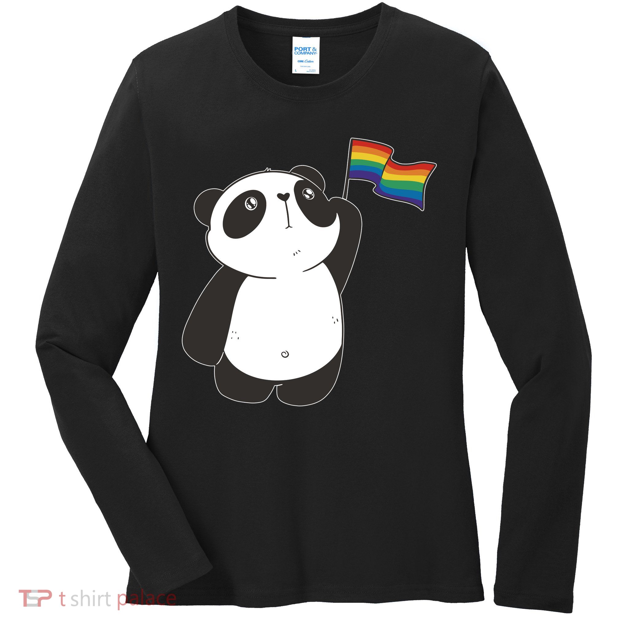 LGBTQ Flag Cute Panda Ladies Long Sleeve Shirt