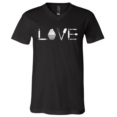 Love Funny Cupcake Baker Pastry Baking Gift V-Neck T-Shirt