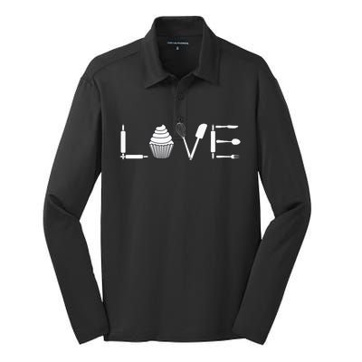 Love Funny Cupcake Baker Pastry Baking Gift Silk Touch Performance Long Sleeve Polo