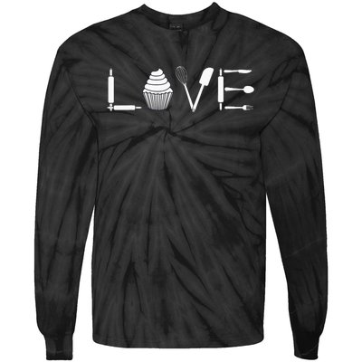 Love Funny Cupcake Baker Pastry Baking Gift Tie-Dye Long Sleeve Shirt