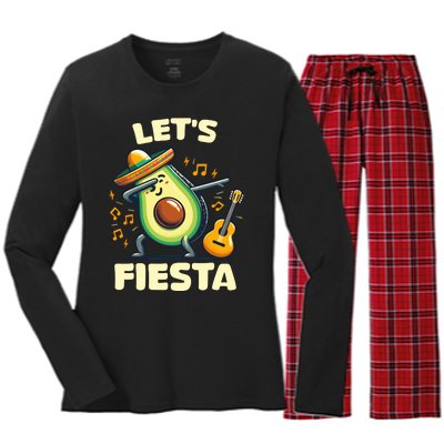 LetS Fiesta Dabbing Avocado Funny Cinco De Mayo Party Women's Long Sleeve Flannel Pajama Set 