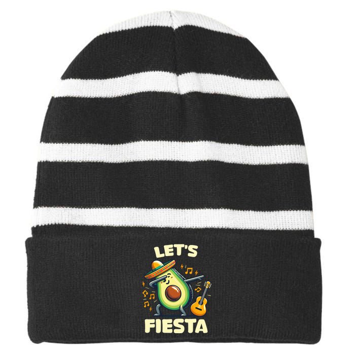 LetS Fiesta Dabbing Avocado Funny Cinco De Mayo Party Striped Beanie with Solid Band