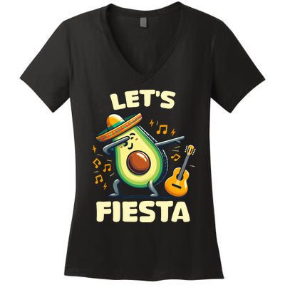 LetS Fiesta Dabbing Avocado Funny Cinco De Mayo Party Women's V-Neck T-Shirt