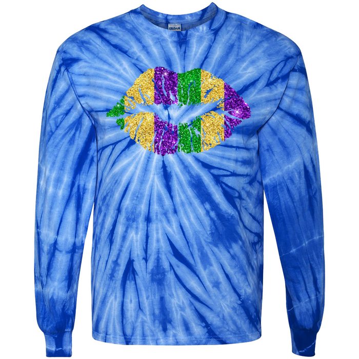 Lips Fleur De Lys Funny Mardi Gras Carnival Party Meaningful Gift Tie-Dye Long Sleeve Shirt