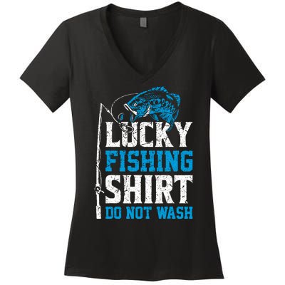 Lucky Fishing Do Not Wash Vintage Fishing Lover Women's V-Neck T-Shirt