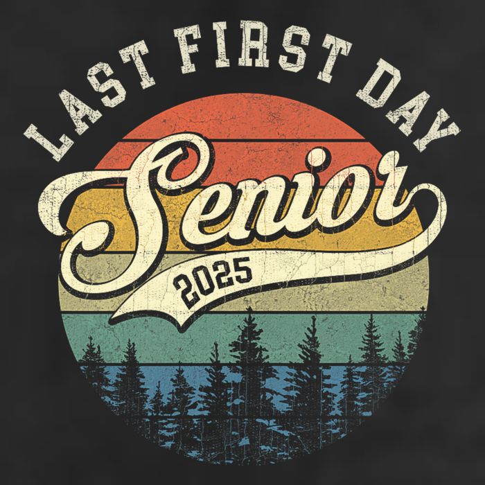 Last First Day Senior 2025 Class Of 2025 Back To School 7 Panel Mesh Trucker Snapback Hat