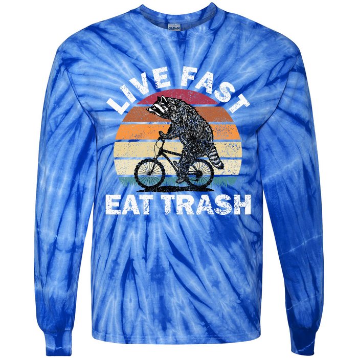 Live Fast Eat Trash Raccoon On Bike Vintage Camping Tie-Dye Long Sleeve Shirt