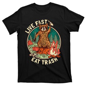 Live Fast Eat Trash Raccoon Camping and Hiking T-Shirt