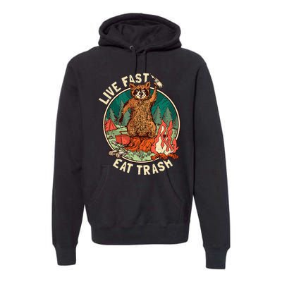 Live Fast Eat Trash Raccoon Camping and Hiking Premium Hoodie