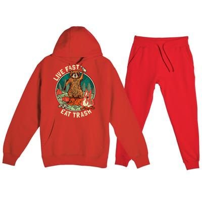 Live Fast Eat Trash Raccoon Camping and Hiking Premium Hooded Sweatsuit Set